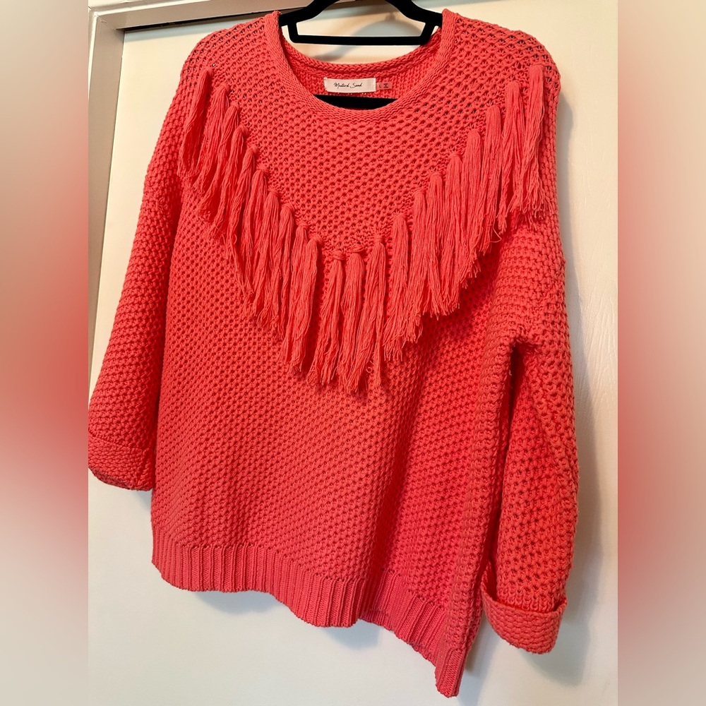 Mustard Seed (VICI) Coral Pink Western Fringe Front Sweater Size Large